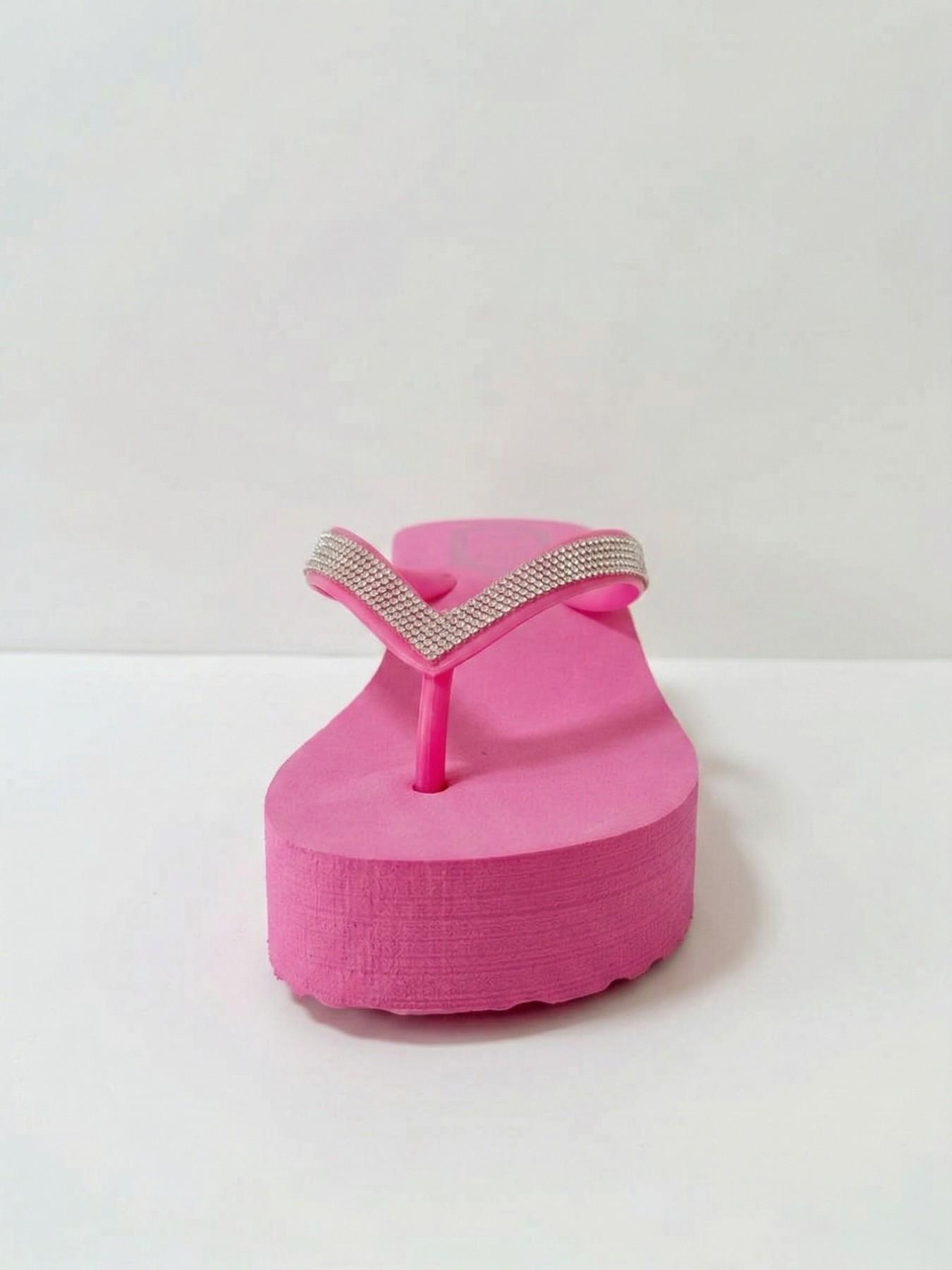 Summer New Rhinestone Thick Sole Sandals for Women, Wedge Platform Shoes, Beach & Poolside Height-Boosting Slippers