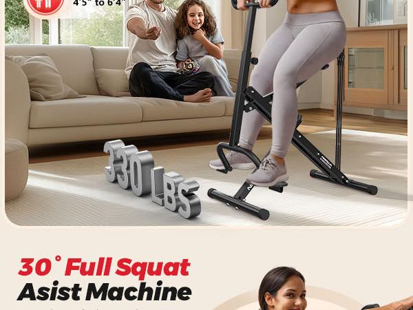 Squat Machine for Home, 3 Resistance Levels, Glute Trainer & Rowing, Foldable, Easy Setup, 330 LBS Capacity, Full Body Workout, Strength & Balance
