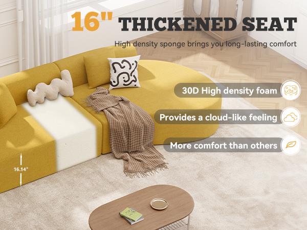 【2 Packages shipping】126" Modular Sectional Sofa, Modern Cloud Curved Couch with Deep Seat, Upholstered Oversized Couches for Living Room, No Assembly Required, Beige Chenille Fabric, 1PCS