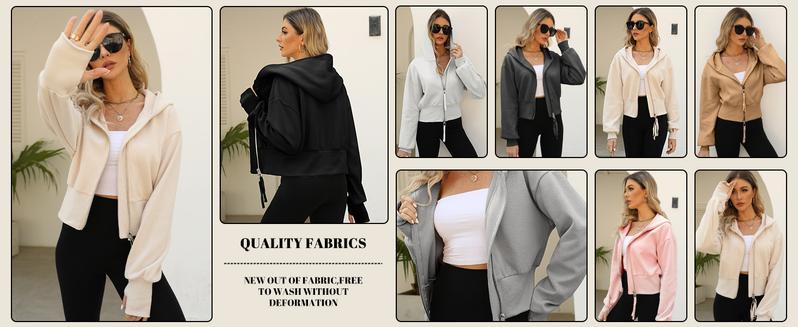 Arssm Cropped Hoodie Double Zipper Workout Jacket With Thumb Holes | Women's Stylish Athletic Crop Top Fabric Womenswear Ziphoodies Arssm Cropped Hoodie Double Zipper Workout Jacket With Thumb Holes | Women's Stylish Athletic Crop Top Fabric Womenswear Ziphoodies