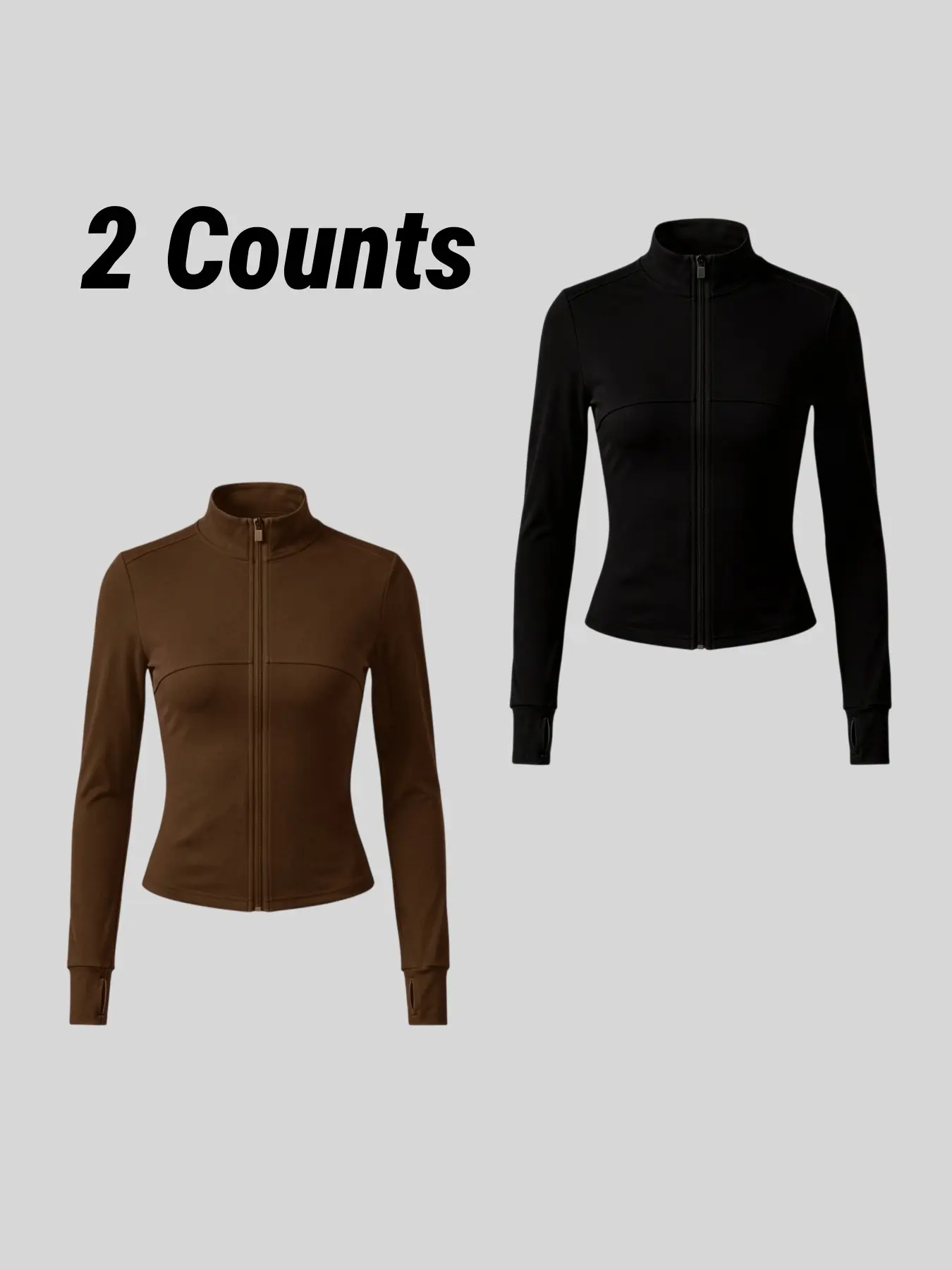 2 Pack Women’s Long Sleeve Zip Up Athletic Top, Slim Fit Workout Jacket, High Neck Sports Shirt, Fitted Activewear for Gym, Yoga, Running & Casual Wear, Athletic Jackets
