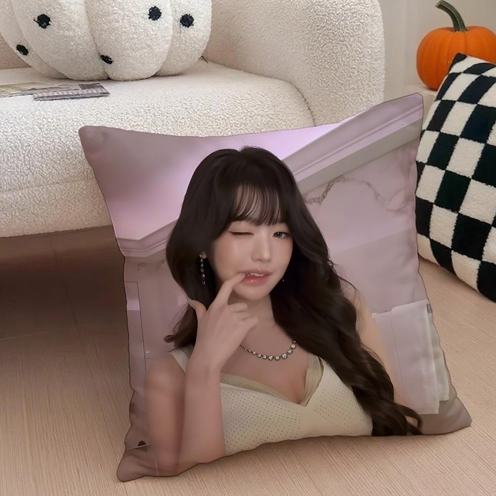 Korea kpop singer idol Jang Wonyoung Pillow Case Anti-dustmite Pillowcase Sofa Cushion Cover with Invisible Zipper Silky Short Plush Polyester Microfiber Fabric White Available in Different Sizes for Home Bed Use