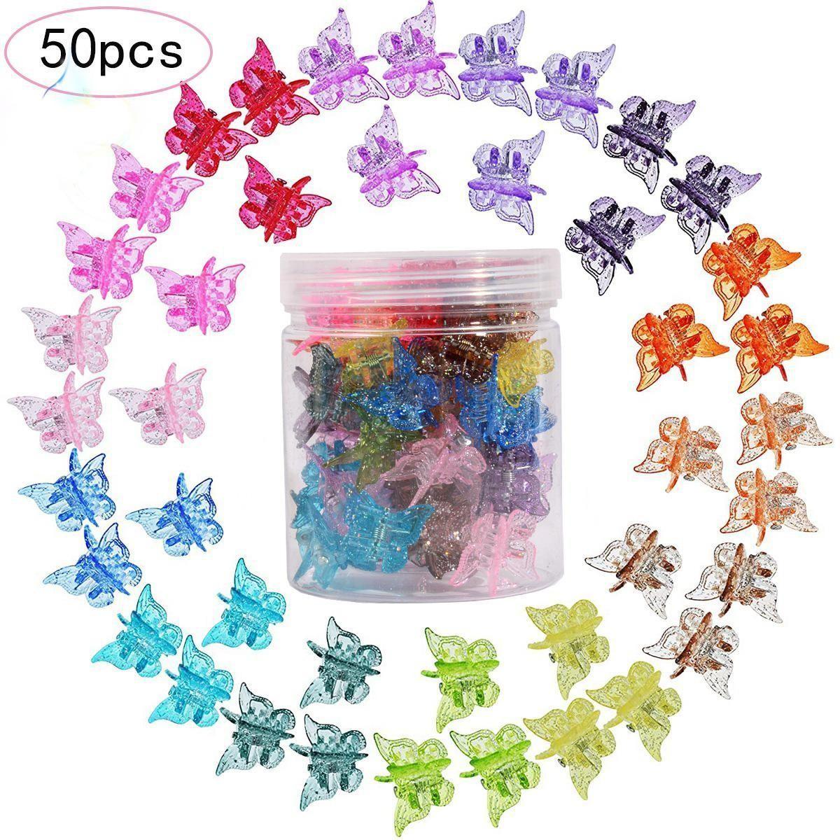 50 Pcs Shiny Mini Butterfly Hair Clips, Candy Color Spray Paint, Gentle on Hair, Perfect for Side Bangs and Boat Hairstyles