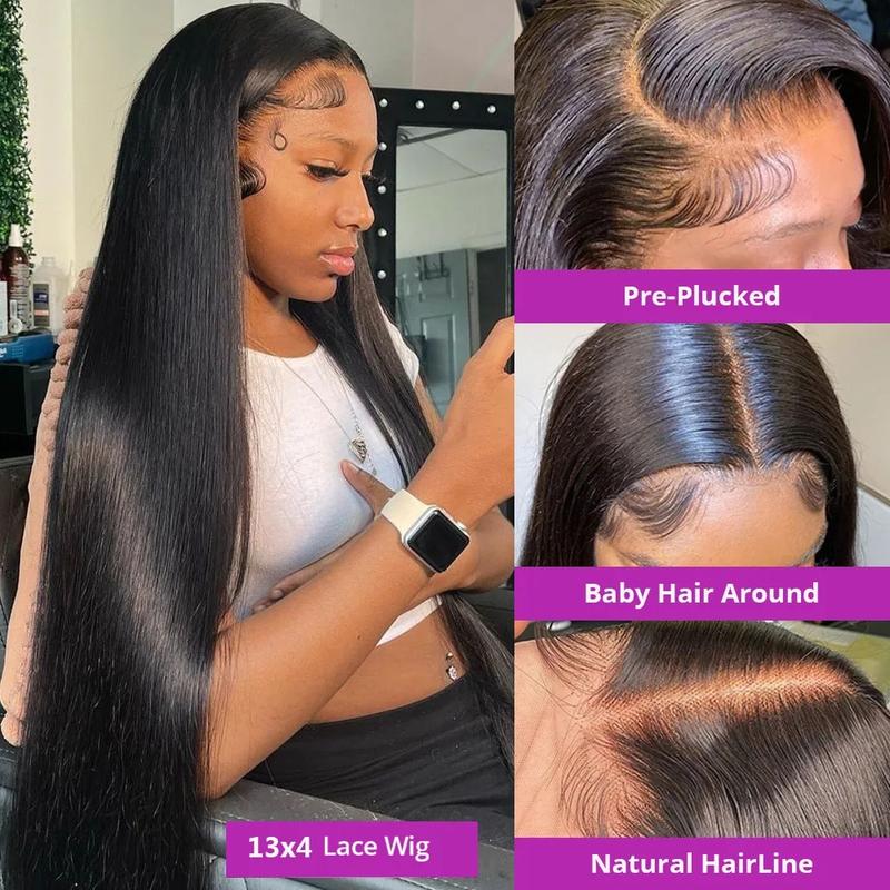 Bling Hair VIP 36 34 Inch 13X4 13X6 Straight HD Transparent Lace Front Wig Human Hair 360 Full Frontal Wigs for Women Brazilian Real Human Hair PrePlucked Natural Black Quality Hair 180% Density 4x4 Closure Wig #TikTokShopFallDealsForYou #FallFreshness