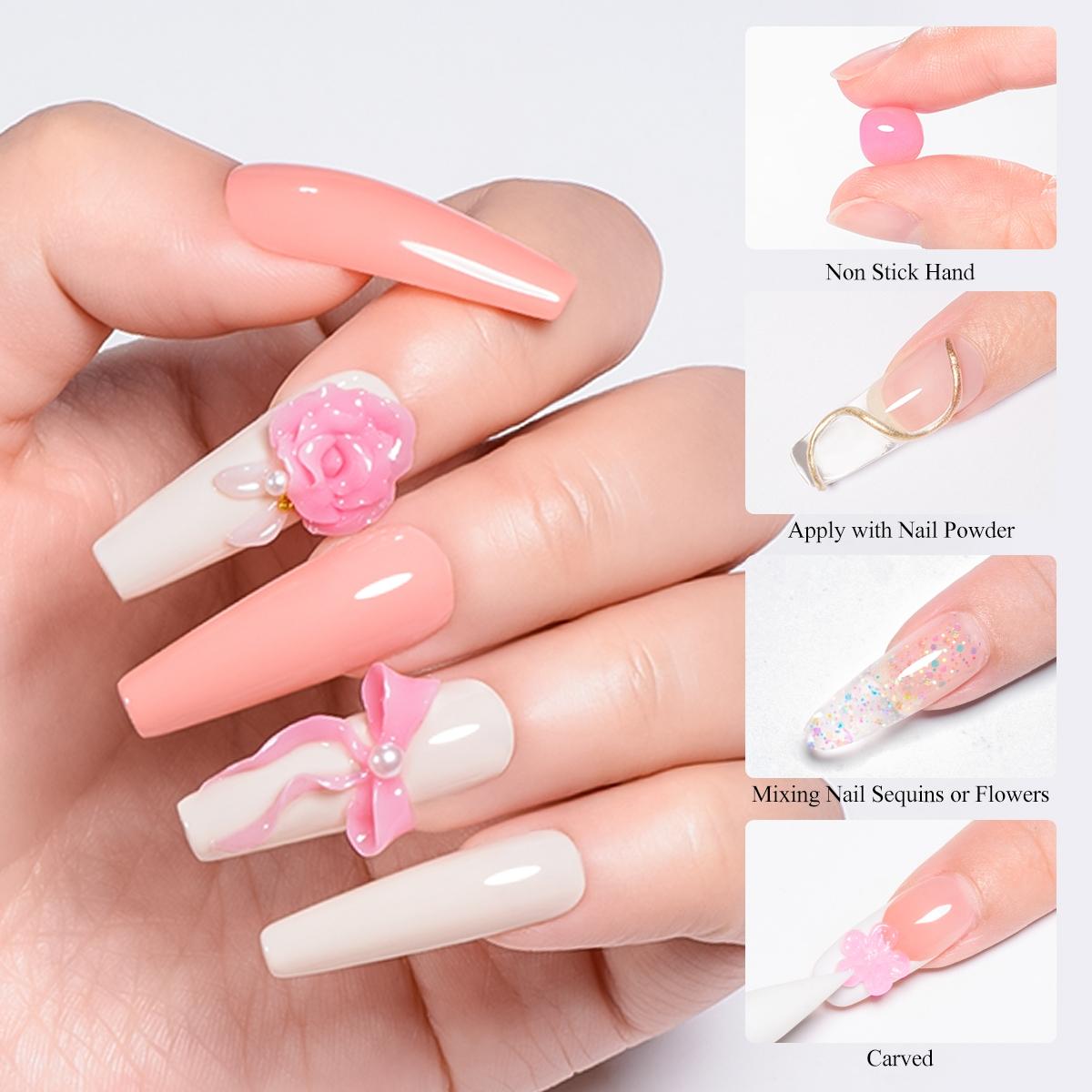 FourLily 4pcs Non-stick Solid Gel Set with Double-headed Pen, 3D Gel Nail Set for Gel Nail Embossing, Shaping and Sculpting with Stereo Nail Shaping Gel, Builder Nail Gel, Clear White Pink Nail Extension Gel, Uv Gel Manicure