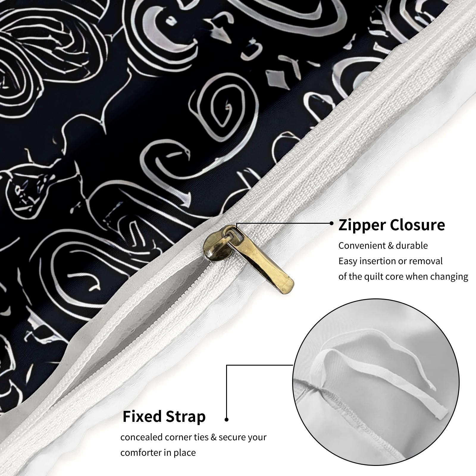 3PCS Navy Blue Bandana Paisley Duvet Cover Set (1 Duvet Cover + 1-2 Pillowcases), Classic White Border Paisley Print, Skin-Friendly Soft Comfy All Seasons Summer Bedding Set, Perfect for Streetwear Bedroom & Hip Hop Style Lovers