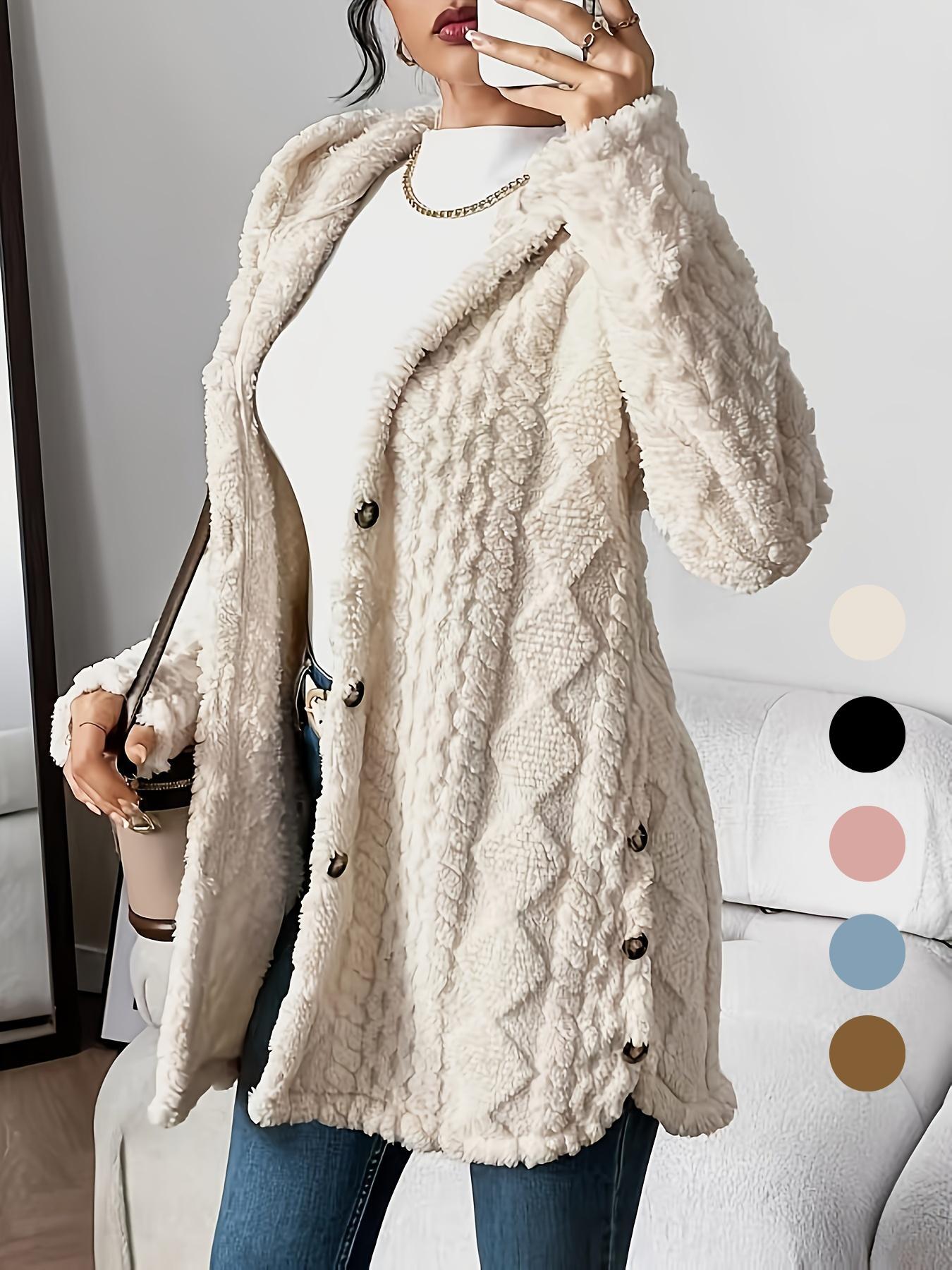 Women's Solid Color Fuzzy Knit Hooded Jacket Coats, Casual Long Sleeve Outerwear for Daily Wear, Ladies Clothes for All Seasons, Winter Womenswear