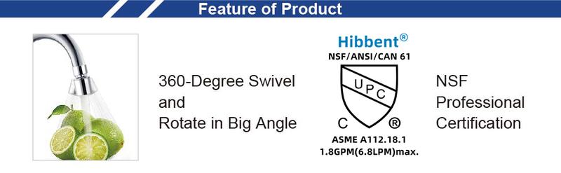 Hibbent NSF Certified Faucet Aerator, CUPC Certification 360 Degree Swivel Kitchen Sink Aerator, Dual-function 2-Flow Sprayer Faucet Head, Faucet Replacement Part 55/64 Inch Female Thread - Chrome