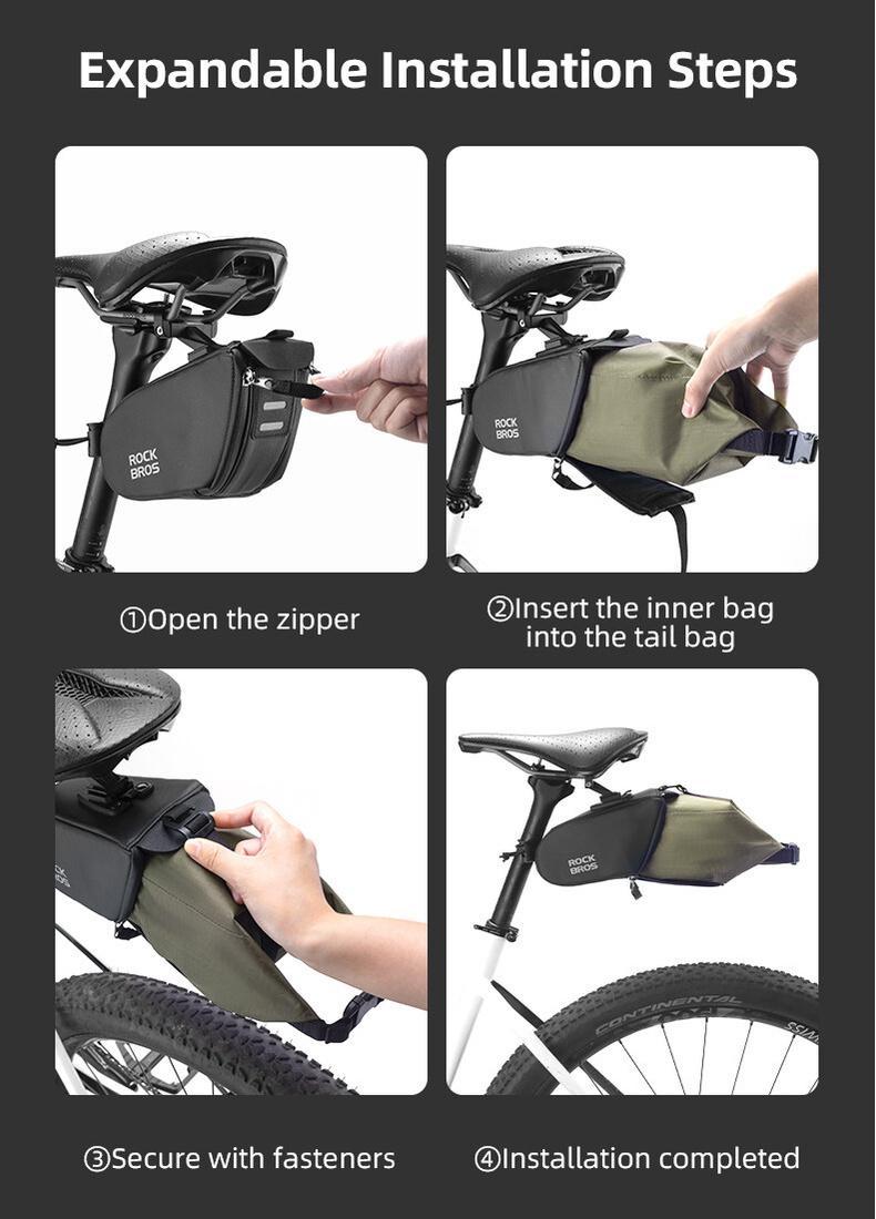 ROCKBROS Bike Saddle Bag Separating Expandable Waterproof Big Capacity Bike Bag For MTB Road Bike Quick Release Bike Accessories 1.3L