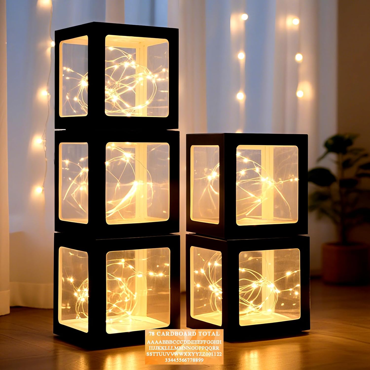 Transparent Balloon Boxes with 60 Letters Numbers Fairy Lights 4 count Transparent Balloon Boxes with 60 Letters Numbers Fairy Lights 4 count