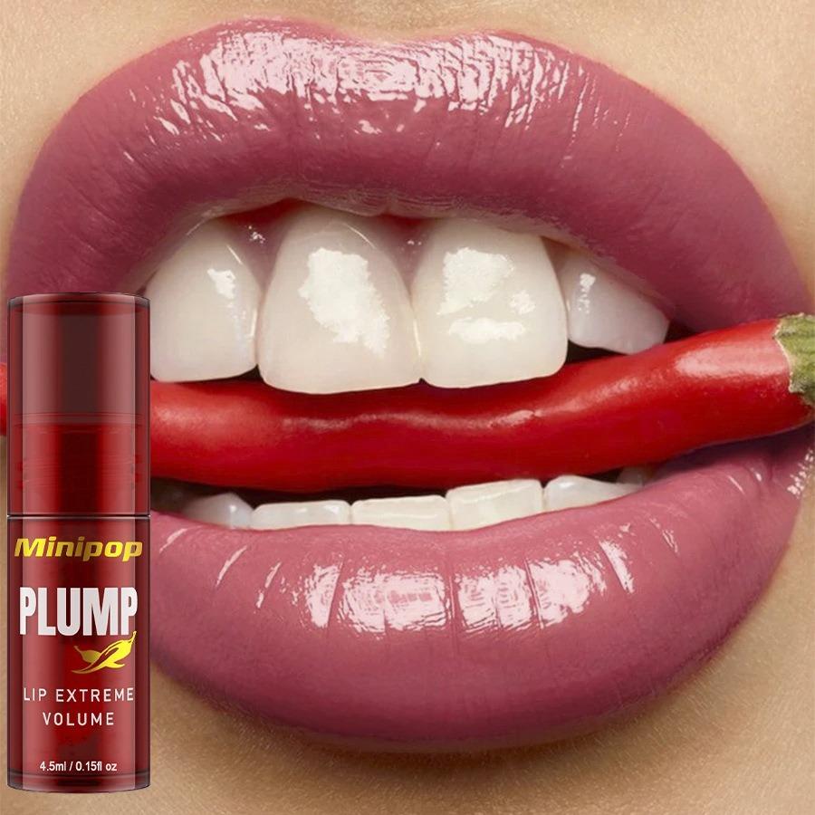 LIP PLUMP Transparent Plumping Lip Oil Lip Treatment - Extreme Lip Plumper Lip Volumizer Infused with Ginger & Chili for a Natural Tingle, Provides Deep Moisturizing & a Non-Sticky Glossy Finish