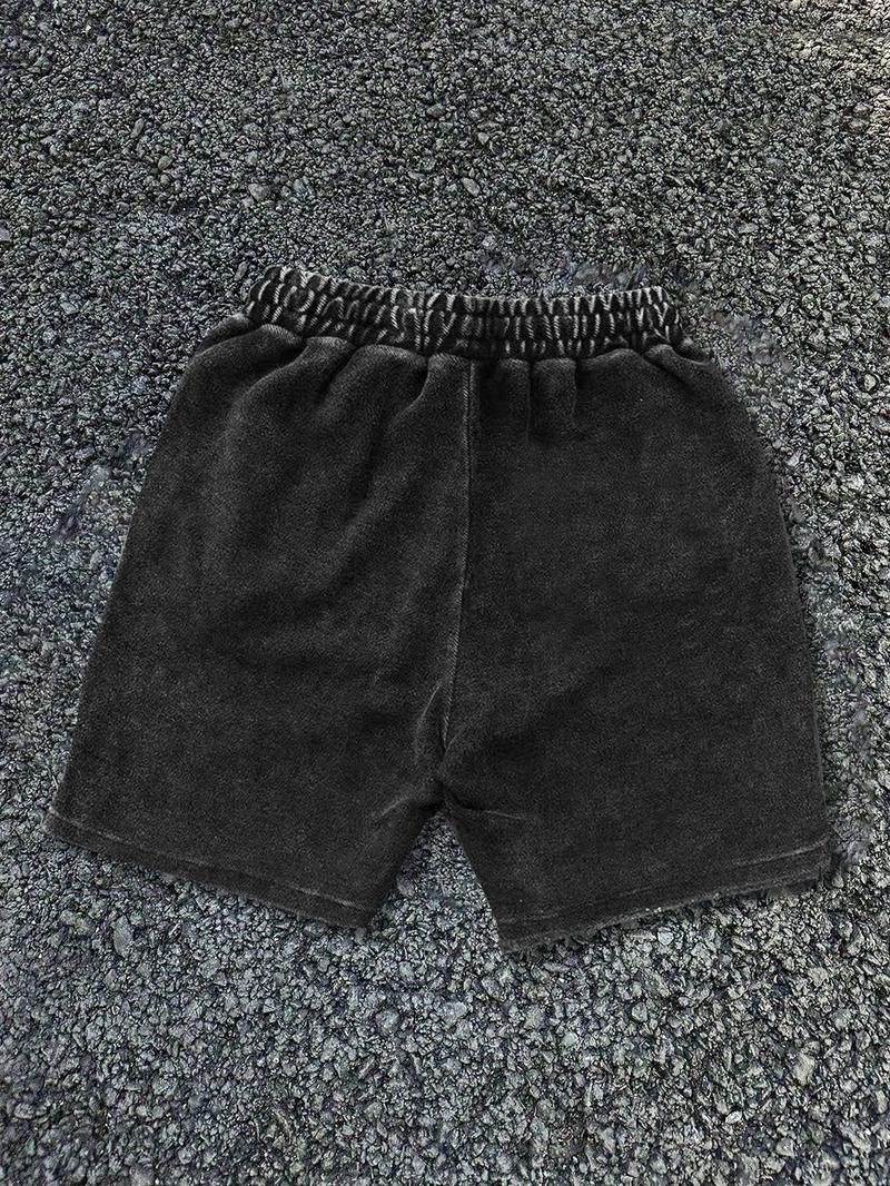 Men's Letter Print Wash Denim-effect Shorts, Loose Casual Comfy Shorts for Daily Wear, Men's Bottoms for Summer