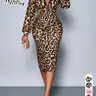 【Black Friday】Aliling Women's Elegant Leopard Print Dress, Deep V Neck Long Sleeve Bodycon High Waist Split Back Party Dress, Fall Fashion Elegant Dinner Party Dress