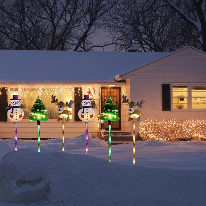 Solar Christmas Lights Outdoor Set, Auto On/off Lawn Garden Yard Decorations, Santa Snowman Tree Designs, Ground Stake Holiday Lighting, Waterproof Tree Light
