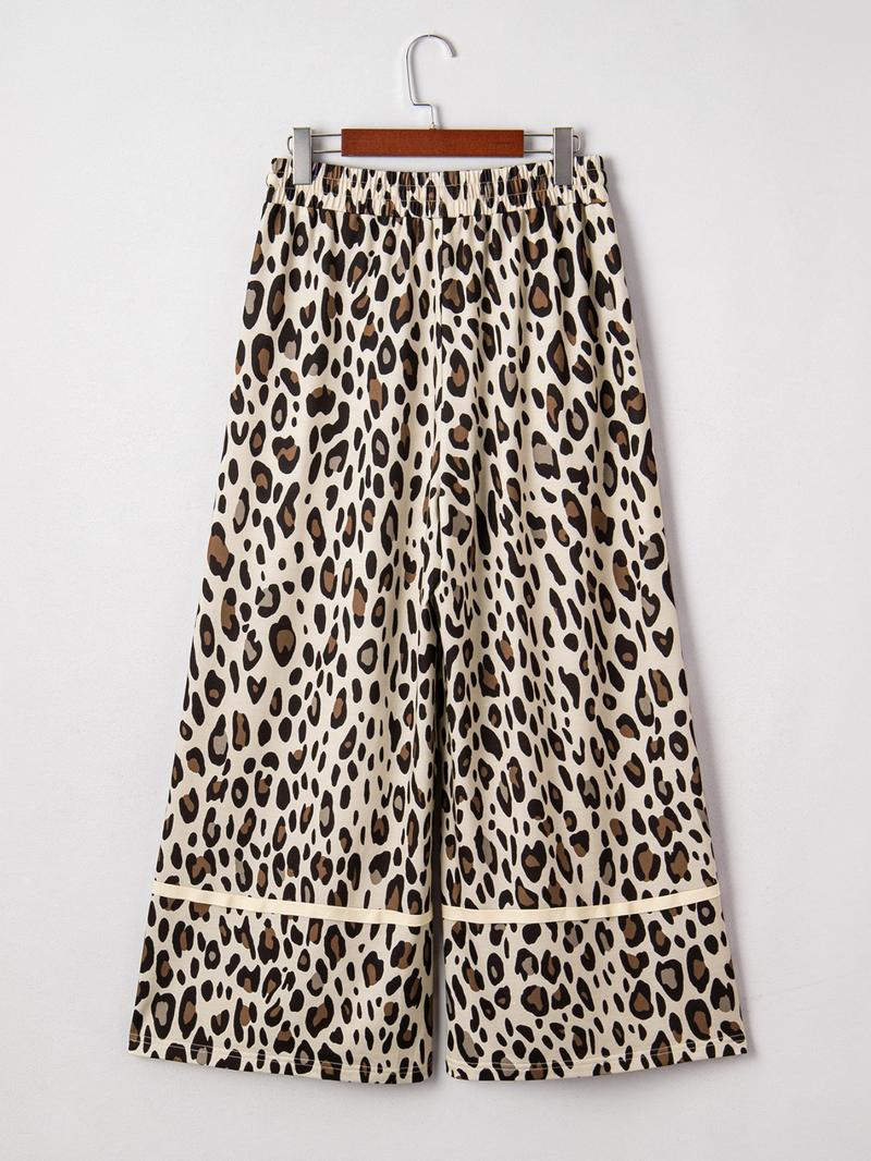 Hotapei Spring Autumn Casual Loose Leopard Print Wide Leg Nine-Quarter Pants, Casual Chic Bottoms, Comfortable and Stylish Women's Fashion Trousers