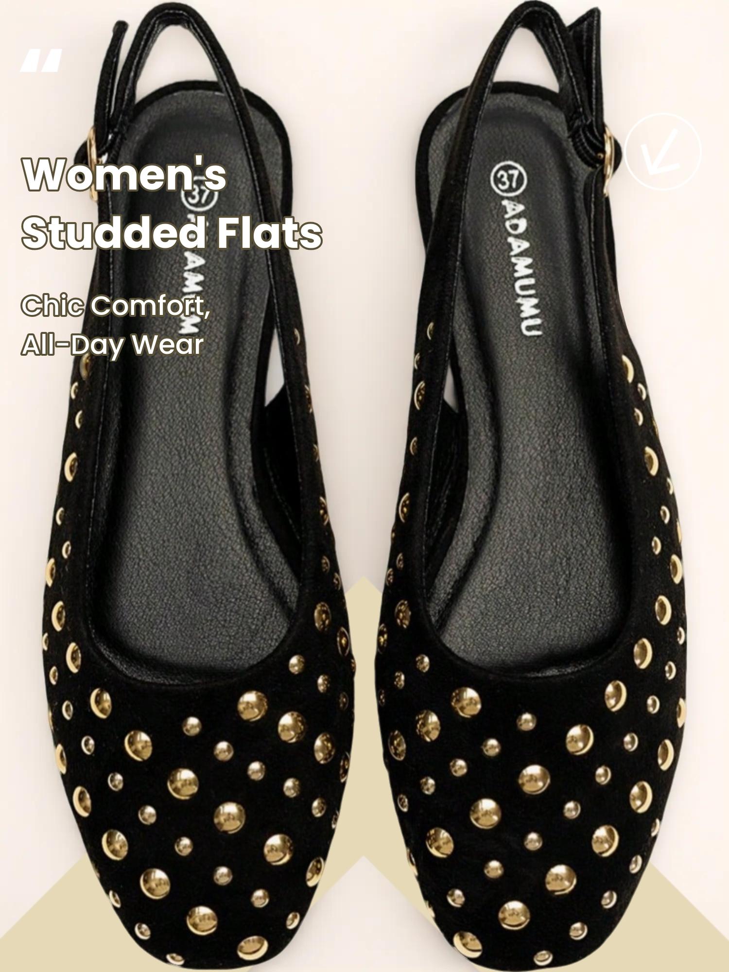 Women's New High-End Fashion Studded Flat Buckle Design Sandals, Buckle-Strap Summer Holiday Shoes, Comfortable Medium-Width Ankle-Low Flats, Casual Trendy Trending Sandals for Daily Wear