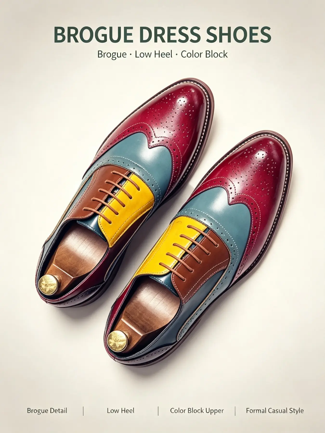 Men's Colorblock Oxford Shoes, Fashion Business Casual Leather Sneakers, Pointed Toe Lace-Up Design, All-Season Wear, Retro British Style, Office Shoes