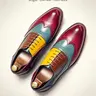 Men's Colorblock Oxford Shoes, Fashion Business Casual Leather Sneakers, Pointed Toe Lace-Up Design, All-Season Wear, Retro British Style, Office Footwear