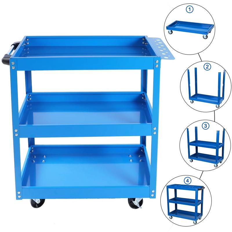 3-Tier Utility Cart,3 Shelves Rolling Carts with Brake Wheels,450lbs Load Capacity,Heavy Duty Mechanic Storage Cart Utility Cart for Garage Warehouse Workshop  with Two Brake for Office，Kitchen