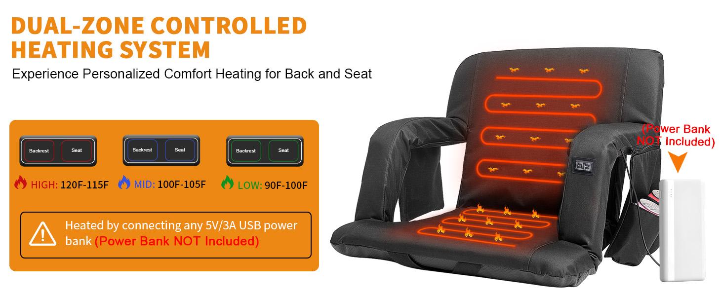 Lilypelle Double Heated Stadium Seat Bleacher Seat with Back & Arm Support, Portable 6 Reclinng Positions Stadium Seating for Bleachers, Bleacher Seats for Sports Events, Outing, Travelling, Hiking Lilypelle Double Heated Stadium Seat Bleacher Seat with Back & Arm Support, Portable 6 Reclinng Positions Stadium Seating for Bleachers, Bleacher Seats for Sports Events, Outing, Travelling, Hiking