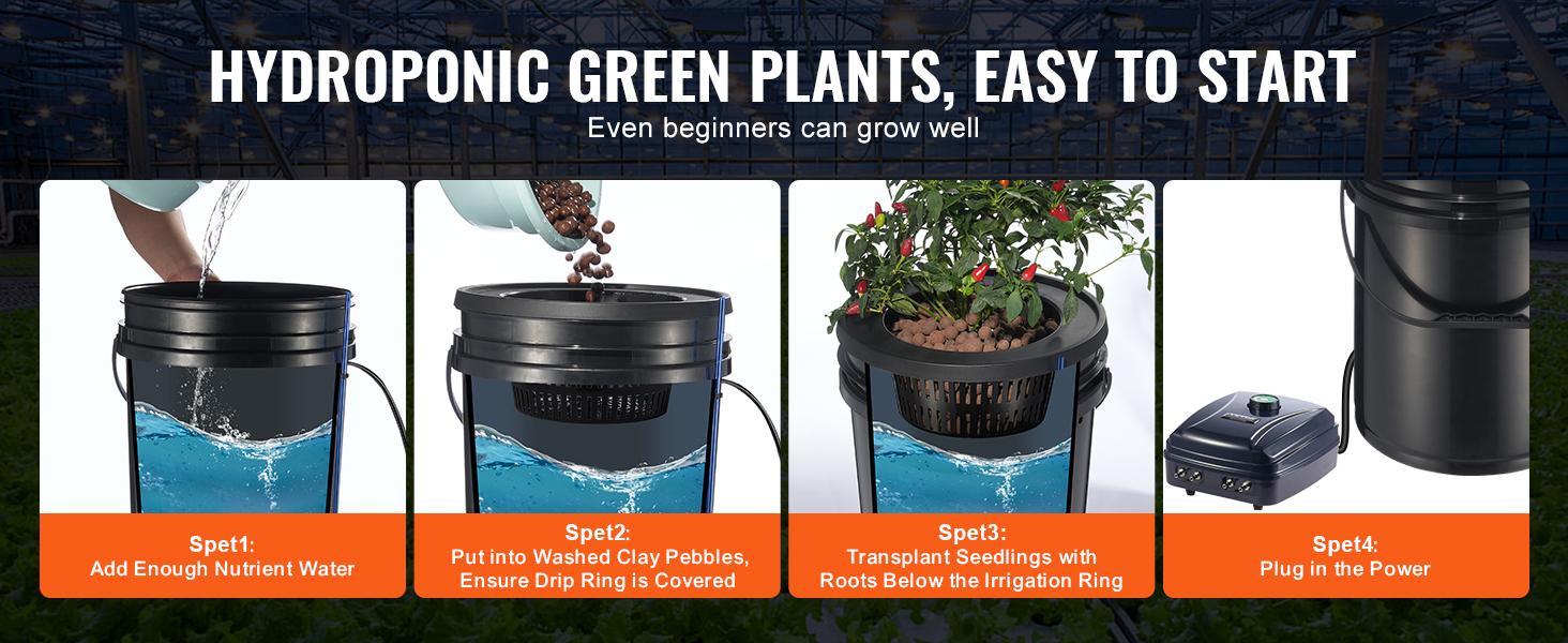 VEVOR DWC Hydroponics Grow System, Hydroponic Growing System with Top Drip Kit, Deep Water Culture 5-Gallon 2 Buckets, with Air Pump, Air Stones and Water Level Device for Leafy Vegetables