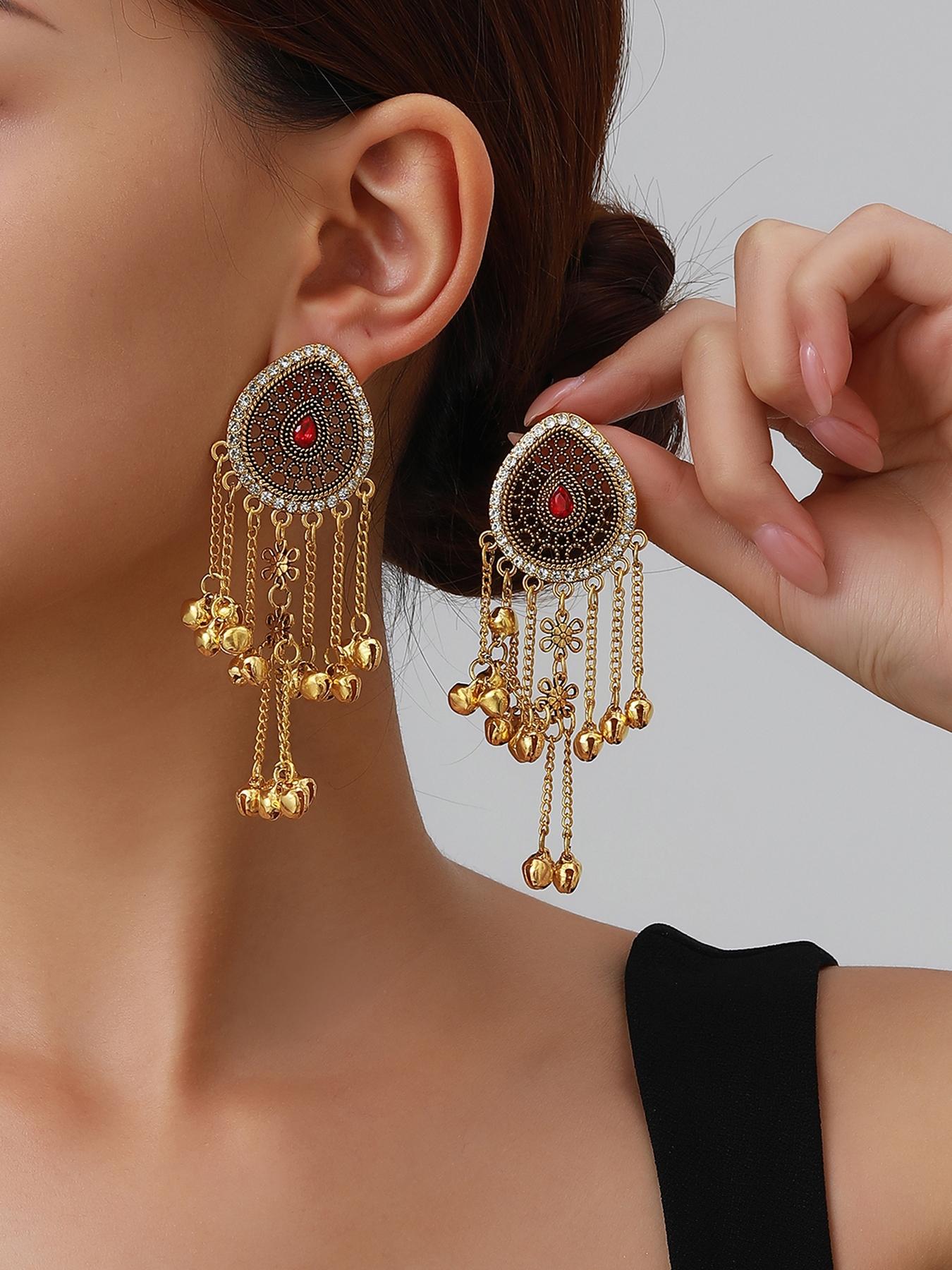 Vintage Teardrop Bell Fringe Earrings, Indian Ethnic Style Antique Long Dangle Earrings, Fashion Dangle Earrings, Travel Photography Accessories