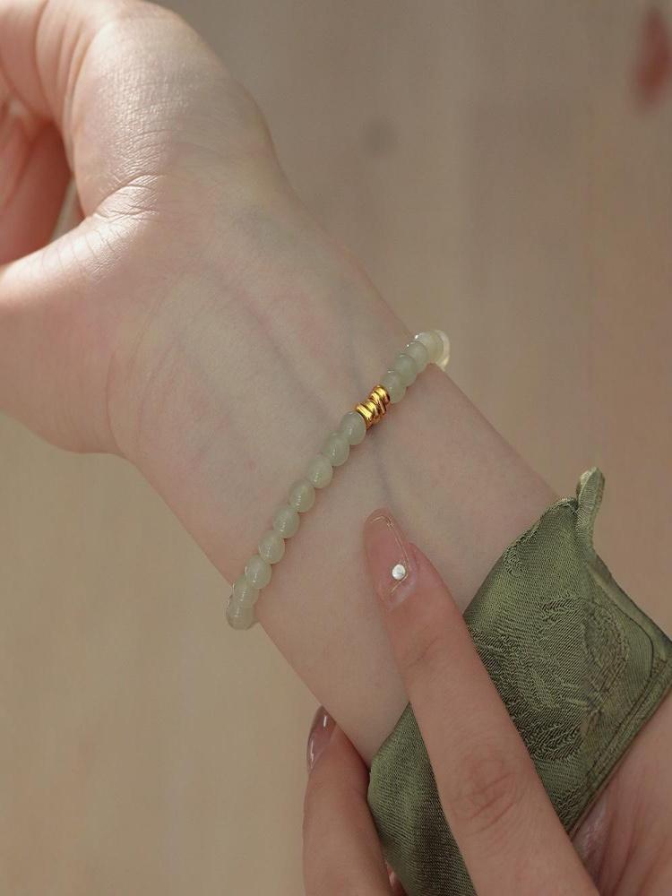 2pcs natural imitation Hetian Yuqing water string new Chinese luxury gold bead embellishment niche exquisite women's daily commute dating gift bracelet