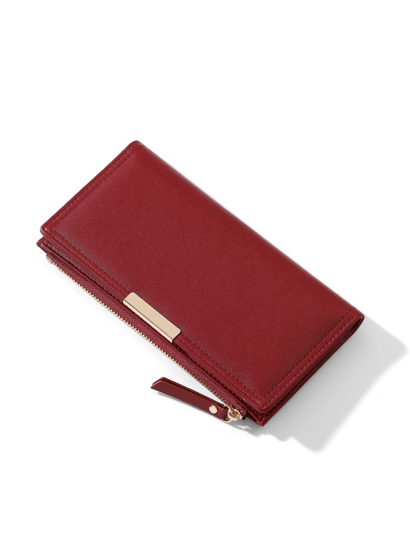 New Arrival Women's Long Wallet, Two-Fold Zipper Leather Money Clip, Credit Card Wallet, Large Capacity Card Holder, Handheld Silver Color Wallet, Wallet With Zipper
