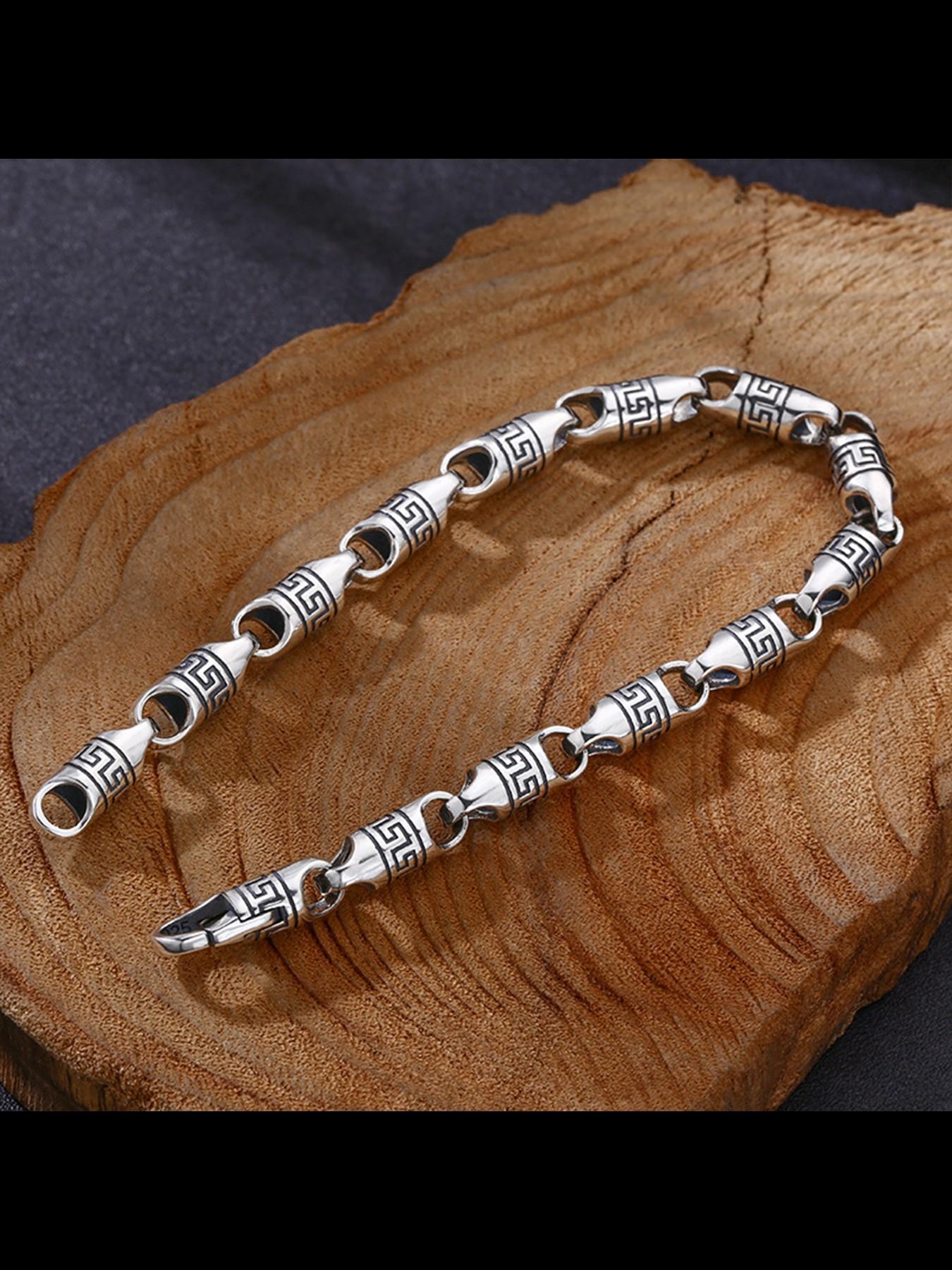 Trendy Silver Color Hand Chain Bracelet, Ethnic Pattern Copper Jewelry, Casual All-Season Accessory, Unique Vintage Style