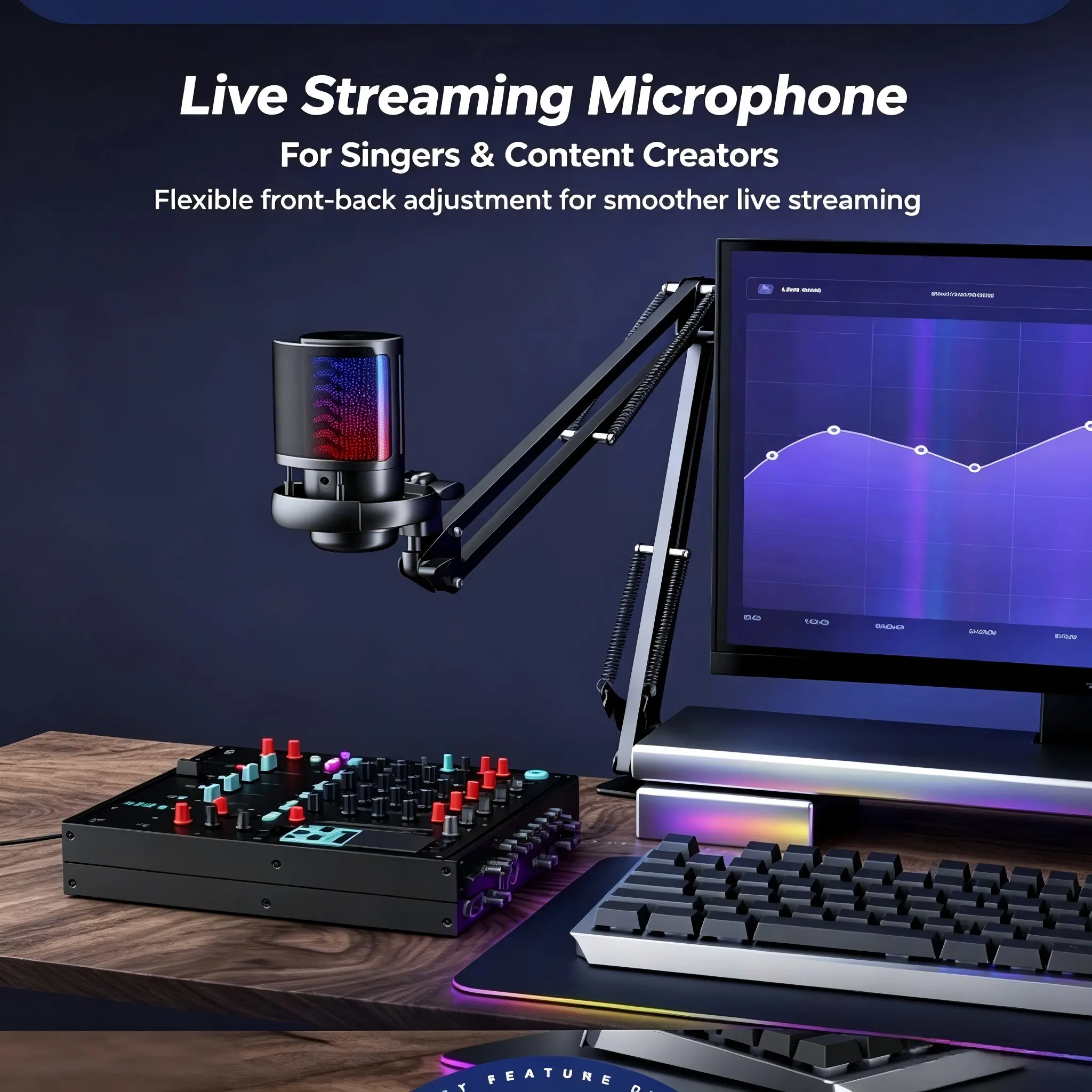 Me6s USB Condenser Microphone, RGB Dynamic Light, 192khz/24bit, Touch Mute, Plug-And-Play, for PC, MAC, Ps4, Ps5 Streaming Recording