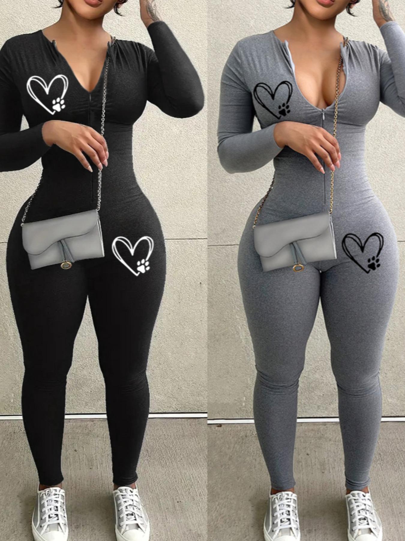 Women's Solid Color Zip Up Jumpsuit, Casual Comfy Fit Long Sleeve Jumpsuit for Daily Wear, Ladies Spring & Fall Clothes