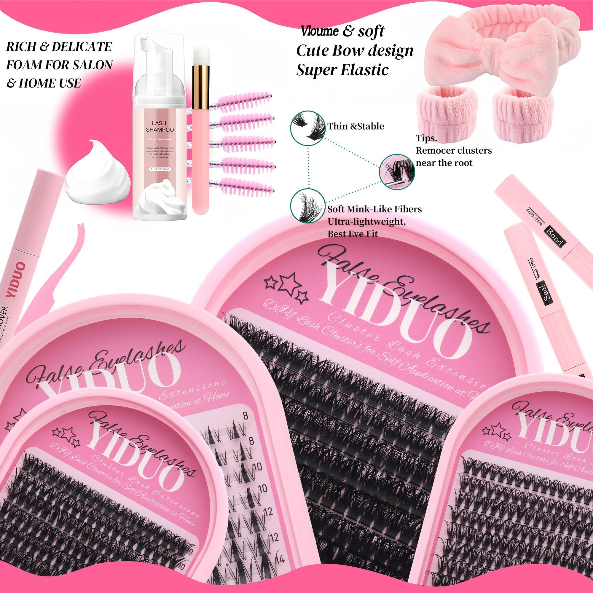 Eyelash Extension Gift Set Extra-Large Volume Eyelash Cluster Kit 4 Styles: Cartoon, Natural, Volume Single-Cluster Lash Extensions with Lash Bond and Seal Tweezers Remover  Eyelash Brush DIY at Home Easily Lash Glue Seal