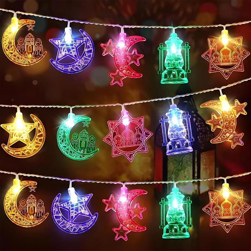Ramadan LED String Lights Battery Operated Crescent Lantern Star Oil Lamp Decorations for Party Home Living Room Bedroom Party Lighting Decoration