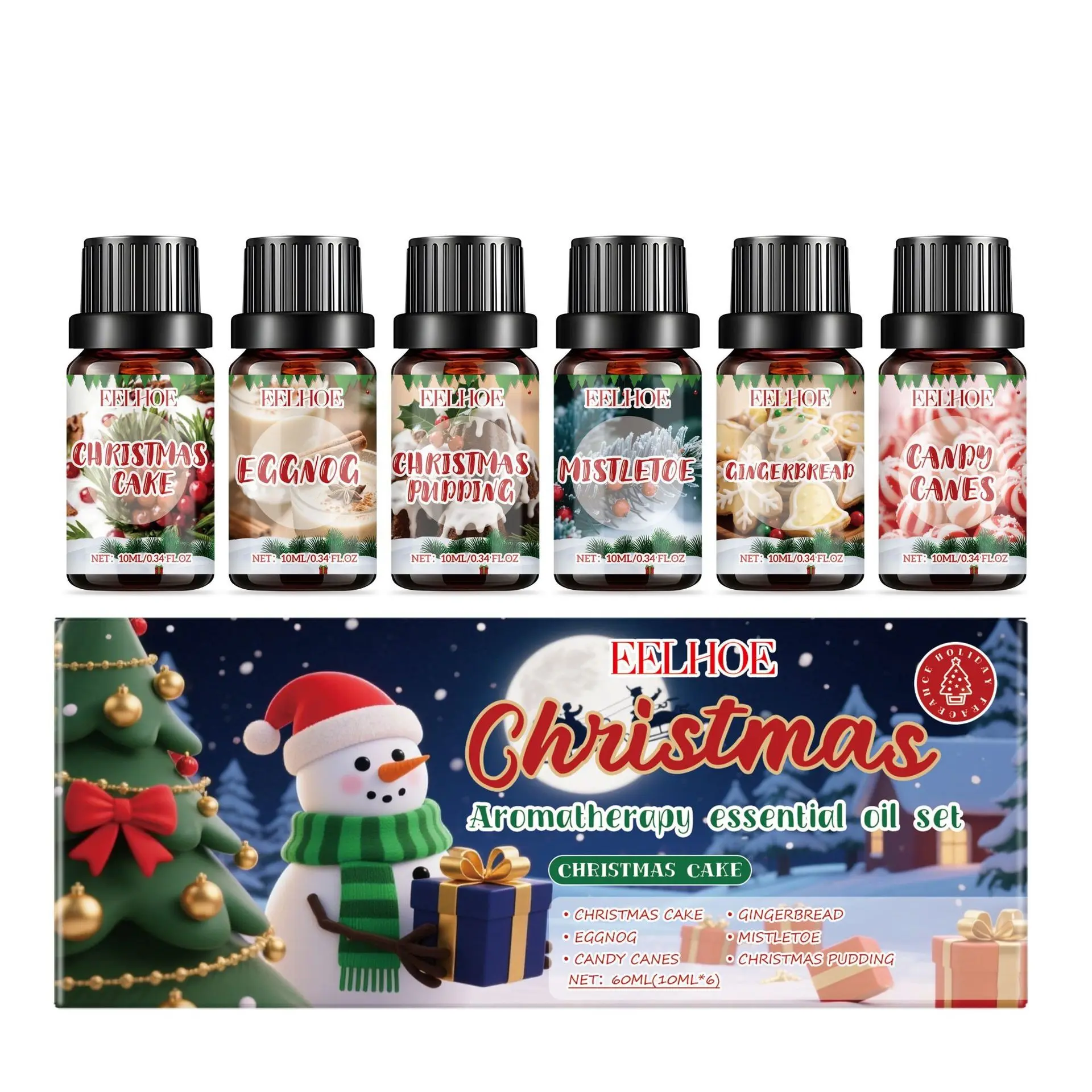 Christmas Aromatherapy Essential Oil Set, Warm Cozy Fragrance, Gentle Formula for Diffusers, Vanilla Chocolate Cranberry, Home Atmosphere Enhancer