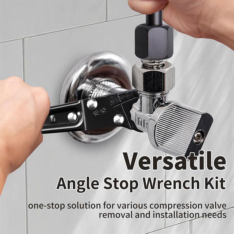 Versatile Angle Stop Wrench Kit for Professional Plumbers, Effortless Compression & Supply Nut Installations, Ideal for Tight Spaces, Ratcheting Wrench Set