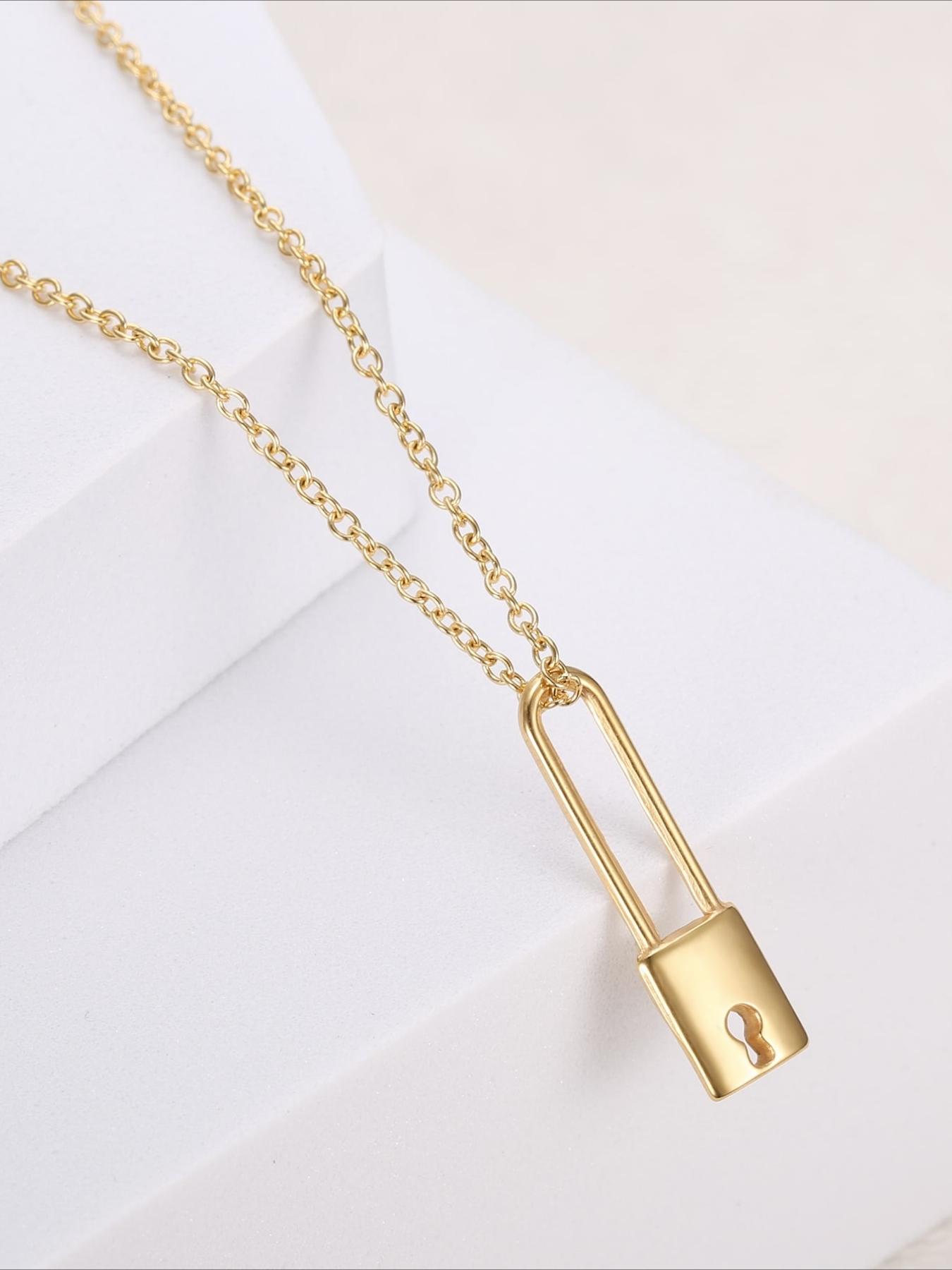 Creative LOVE Long Lock Pendant Necklace, Personalized Stainless Steel Necklace, Versatile Daily Accessory
