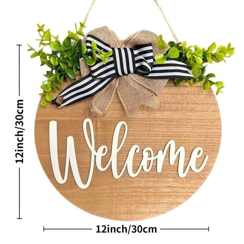 12-Inch 3D Front Door Welcome Sign, Farmhouse Style Porch Decor, Nail Rustic Wreath, Round Wooden Hanging Ornament, Moving Gift