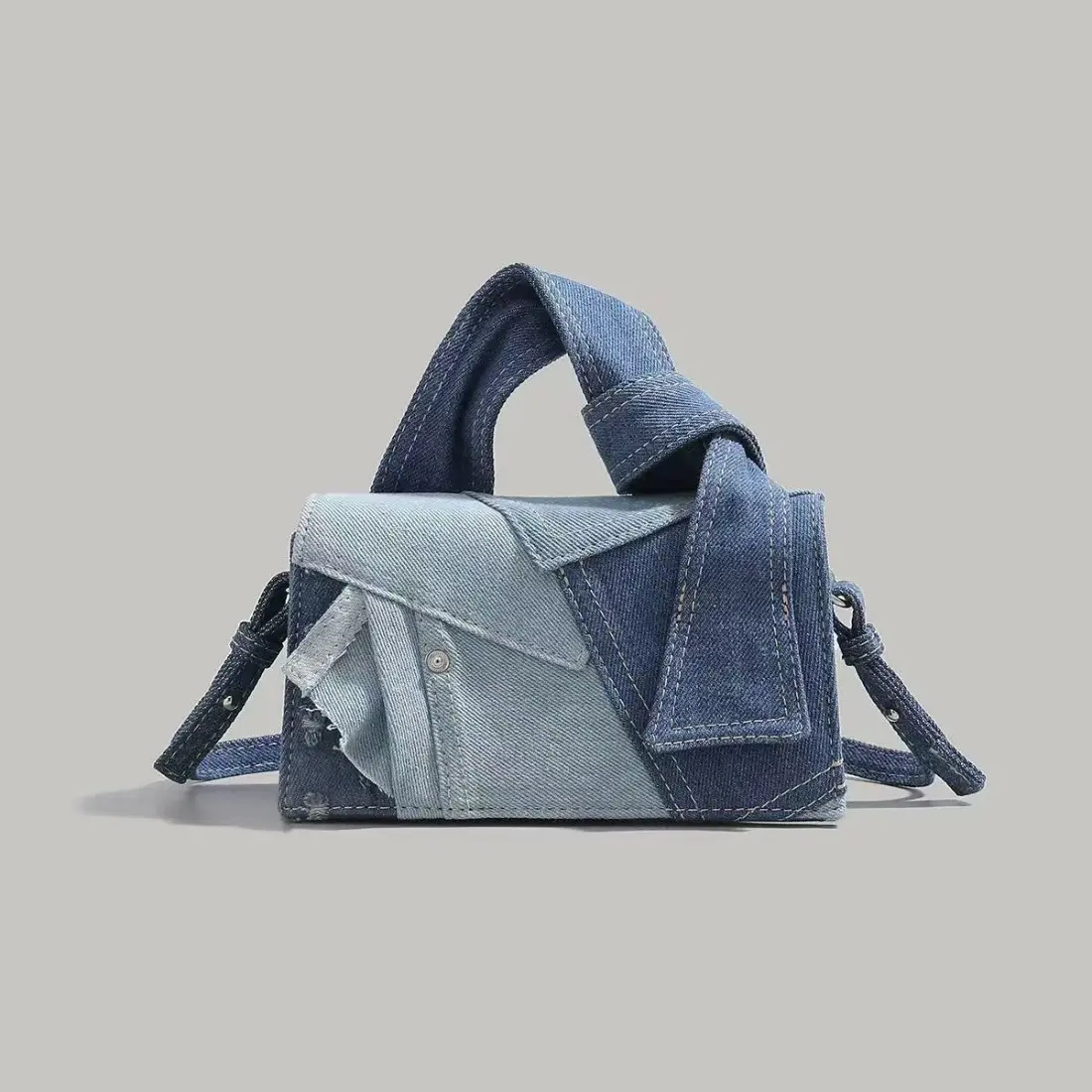 Y2K Denim Shoulder Bag for Women, Cute Patchwork Mini Purse with Top Handle and Decorative Charm, Vintage Casual Handbag for Shopping, Concerts, Date Night & Daily Use
