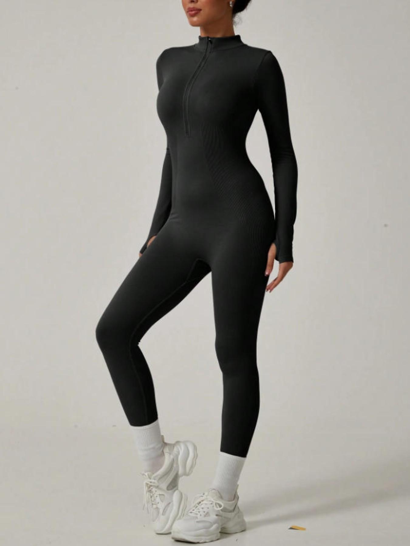 Women's Seamless Zipper Long Sleeve Shapewear Bodysuit, Fall Winter Innerwear, Ski Suit Lining, Comfortable and Stylish