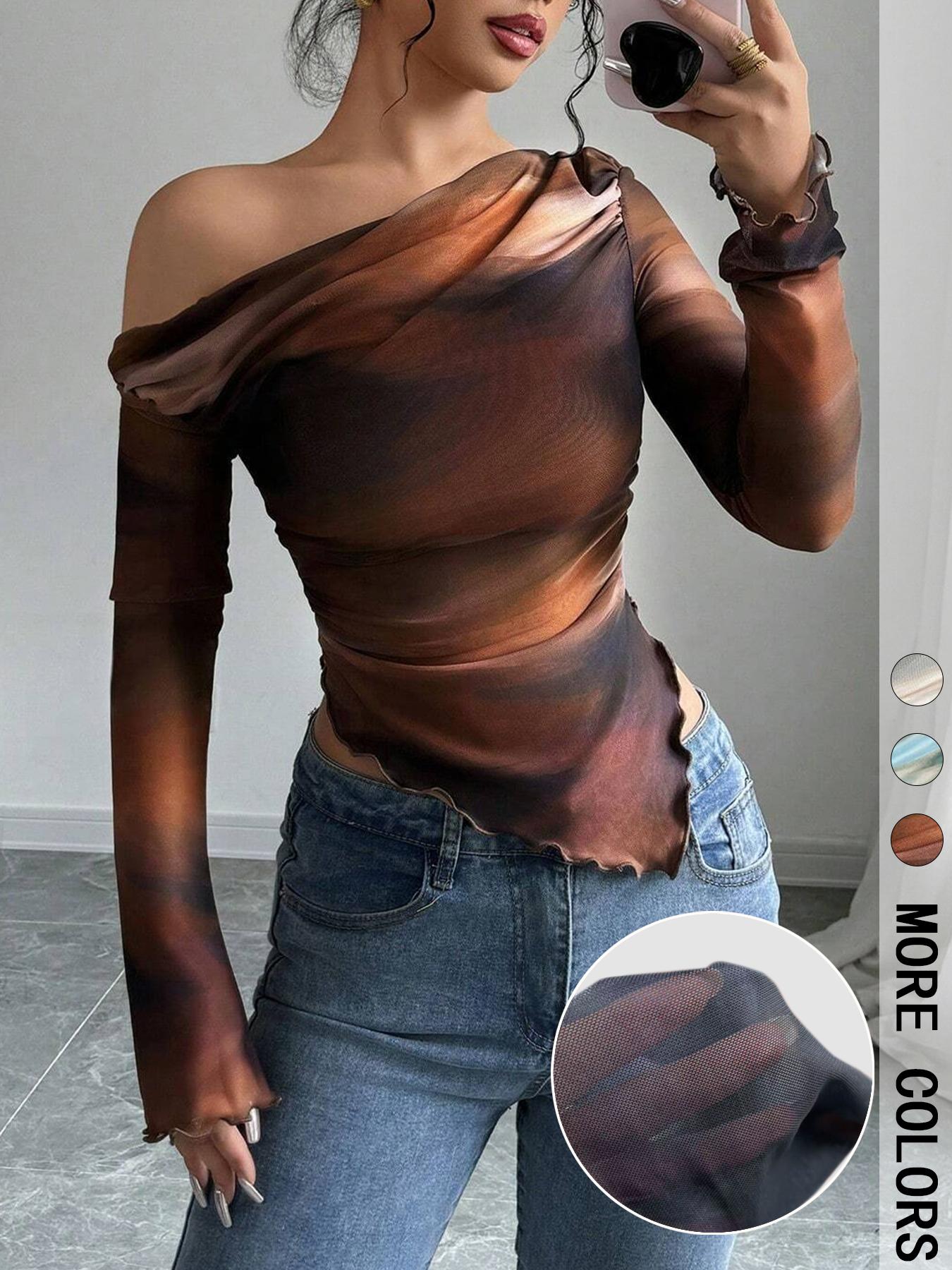 Women's Long Sleeve T-Shirt, Fashionable Casual Comfortable Slim Fit, Printed Drop Shoulder Design, Perfect for Daily Wear