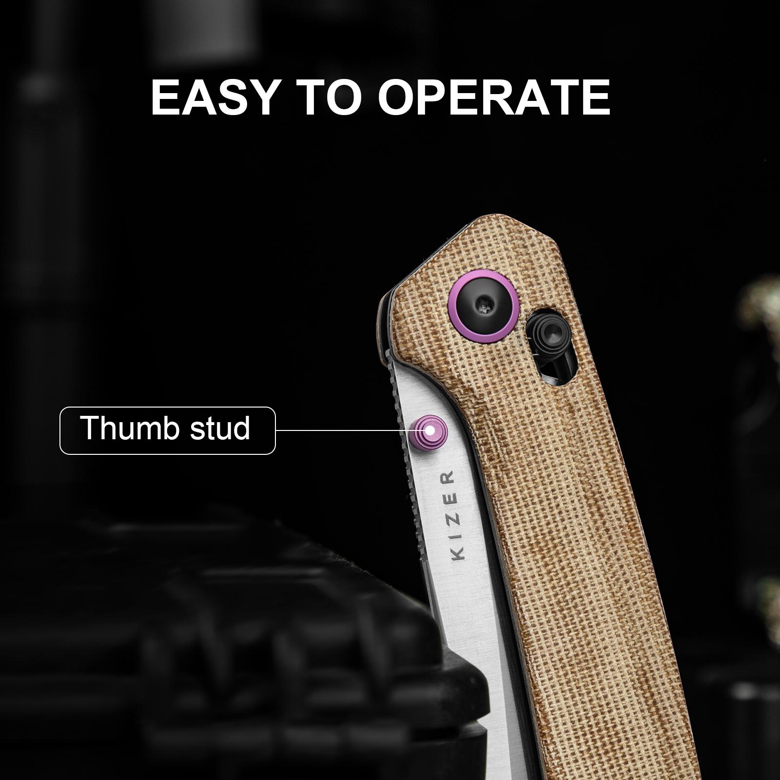 Kizer Madrac EDC Knife, Brown Micarta Handle, White Nitro-V Blade, V3693A2, Portable Folding Knife,Stable, Safe, Reliable Folding Blade, Suitable for Outdoor Camping, Adventure, Fishing Scenarios, Men's Gift, Christmas Gift