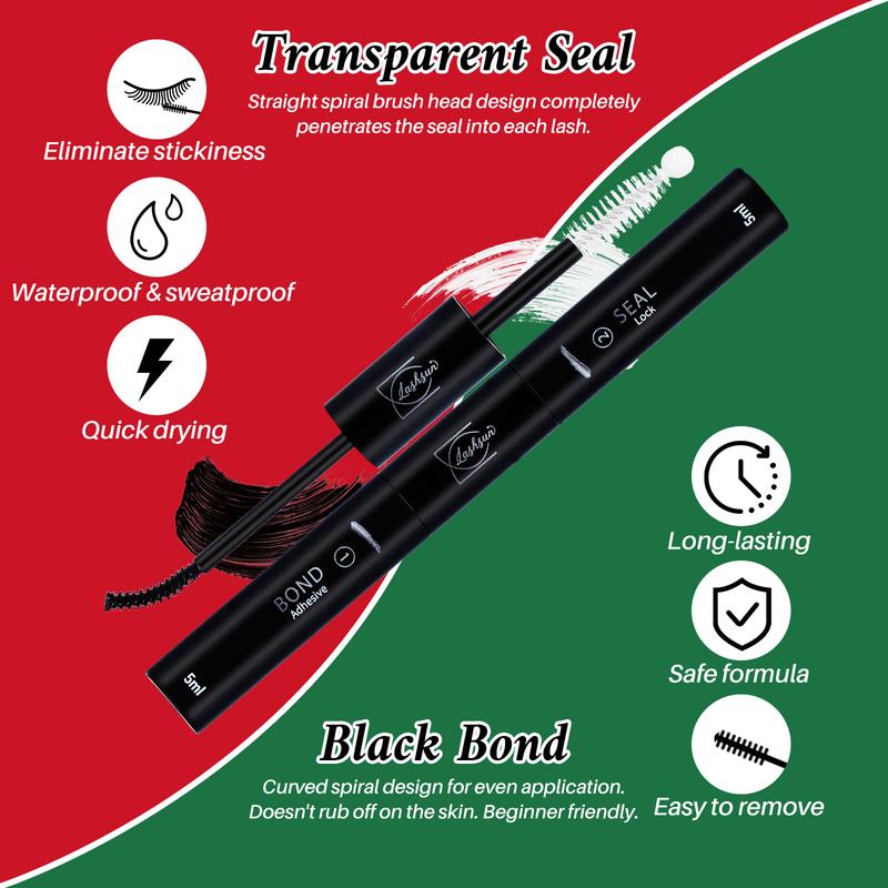 LASHSUN CHRISTMAS GIFT 10PCS Kit , D Curl 8-16mm DIY Lash Clusters Kit Multi-Type Lash Volume Eyelash Clusters with Bond&Seal Lash Remover Lash Brush Tweezers Eyelash Set