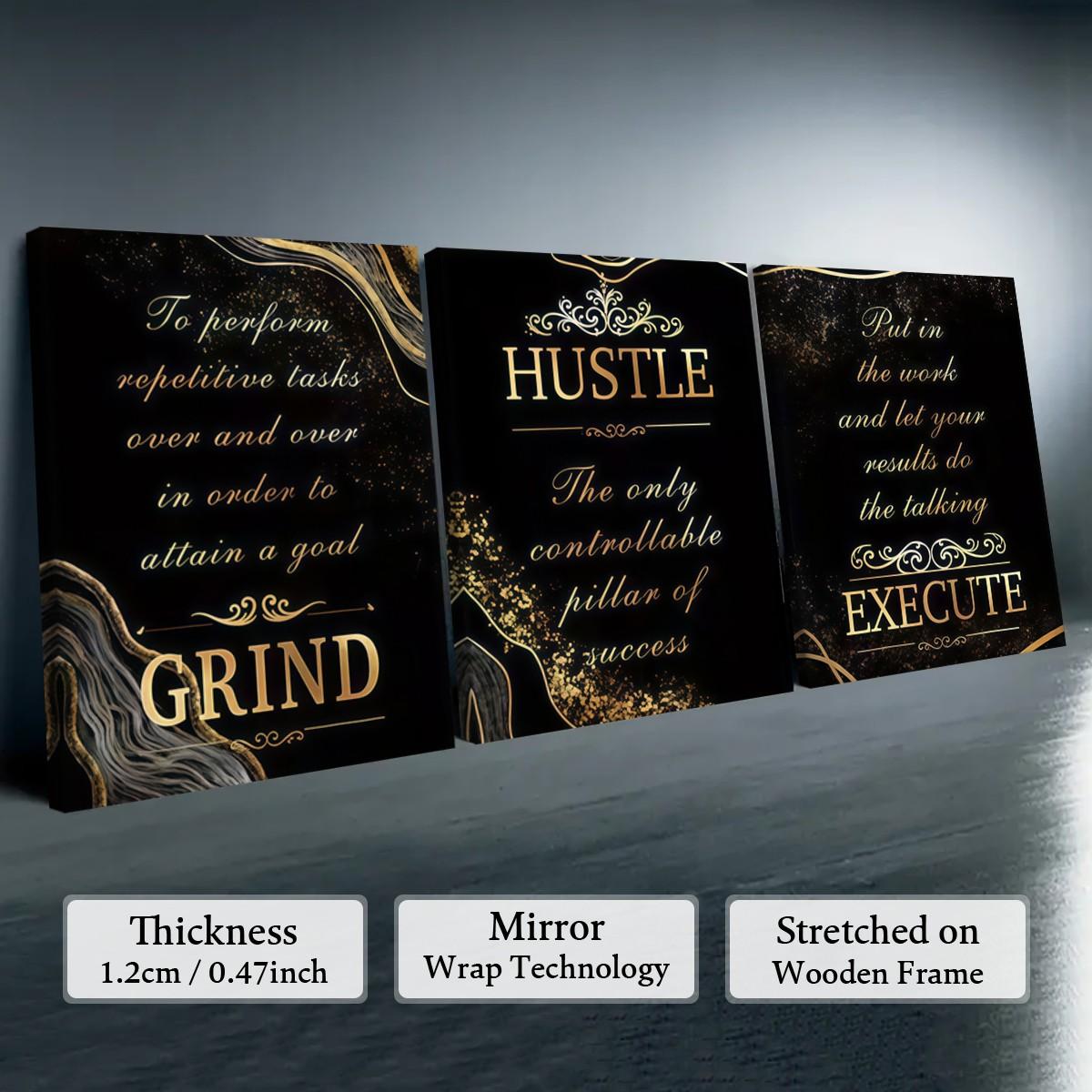 2D flat Wall decor framed 3-Piece Wooden Framed Black Gold Texture Canvas Wall Art, Inspirational Modern Wall Decor, Fashionable Home Poster for Living Room, Bedroom & Office