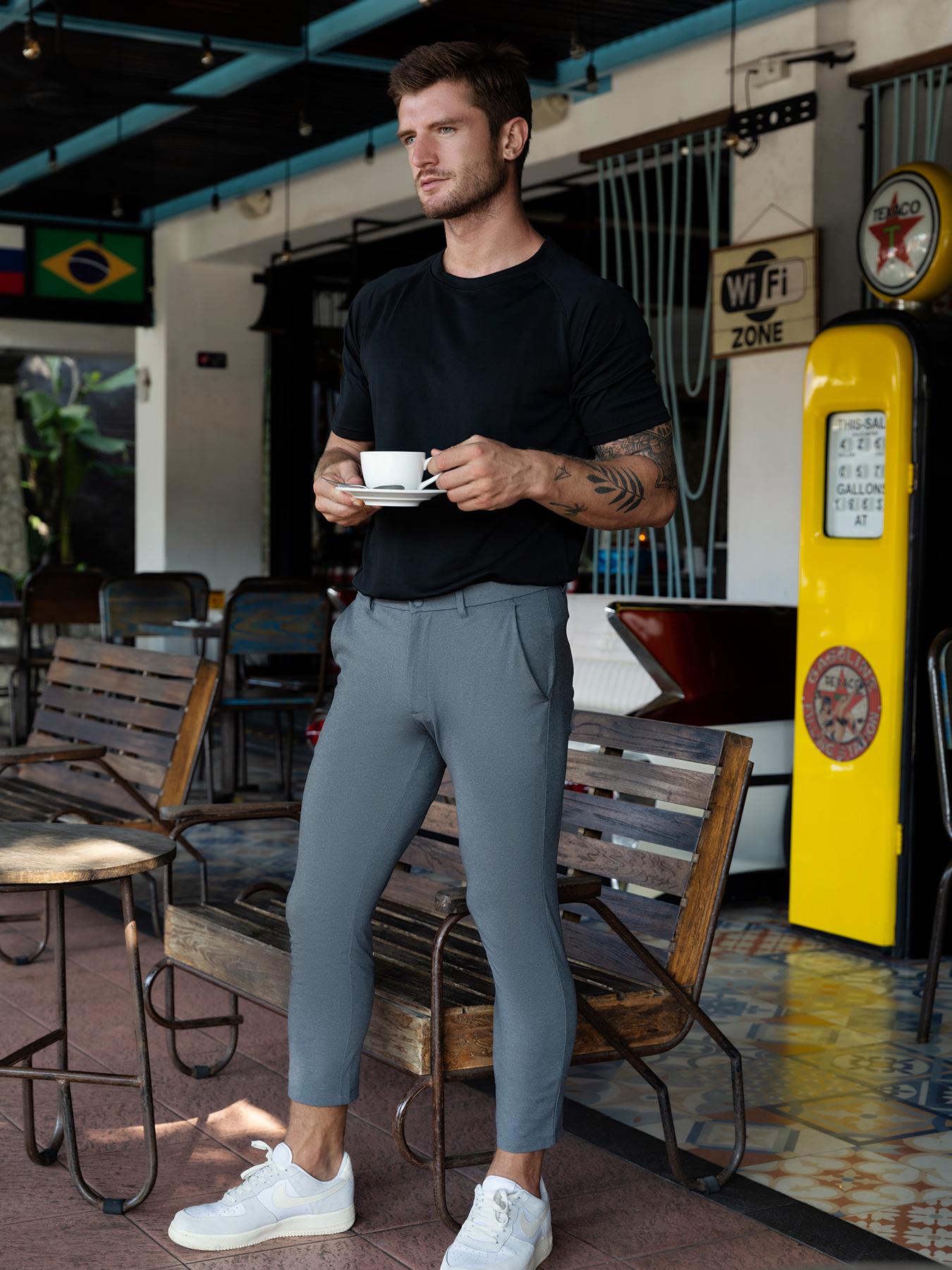 Men's Casual Sporty Solid Color Short Sleeve Round Neck T-Shirt, Sports Tee, Four-Way Stretch Moisture Wicking Polyester Fabric, Lightweight Breathable Design
