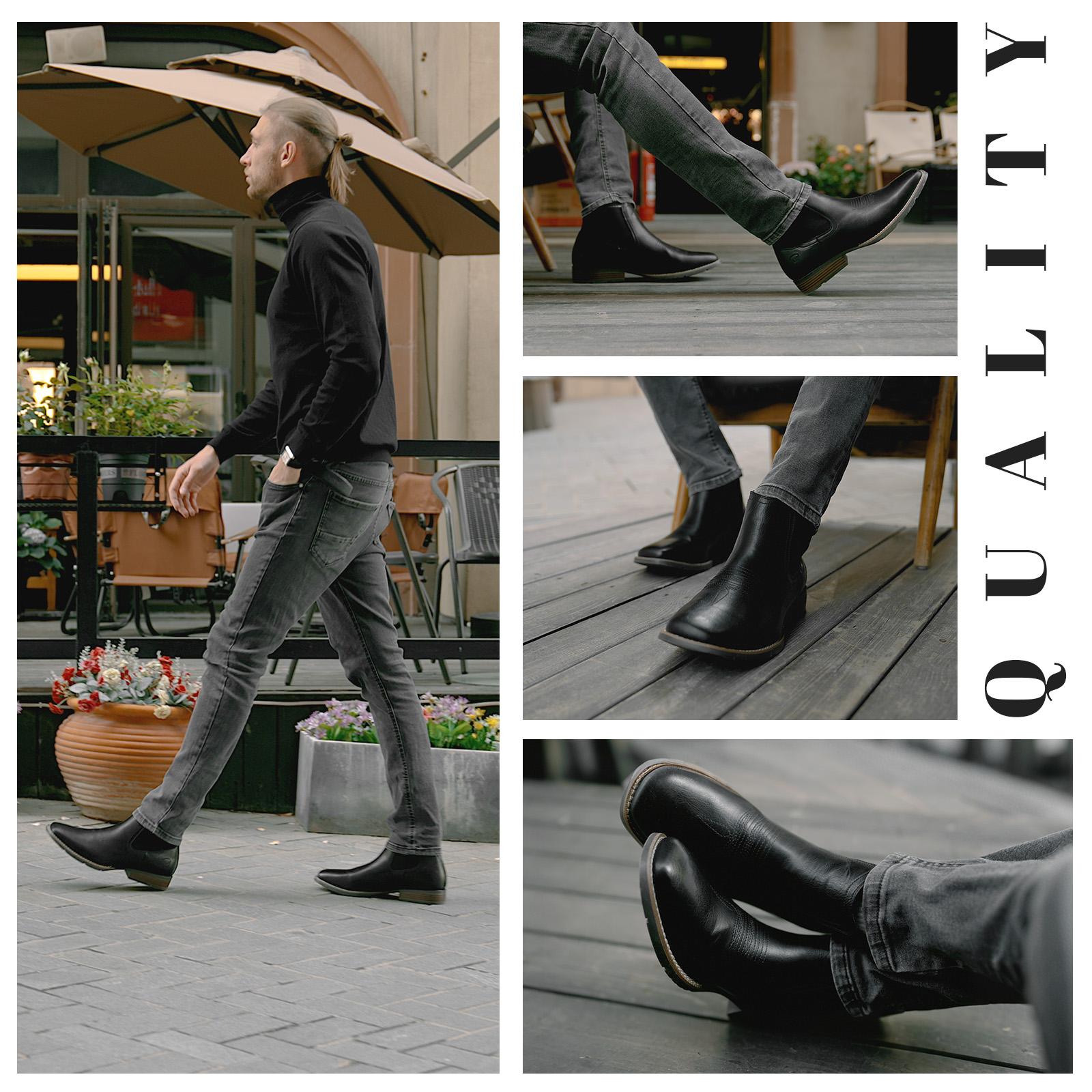 IUV Cowboy Boots For Men| Ankle Boots Western Boot Casual Dress Slip On Chelsea Men Leather Footwear Walking Shoes Black Closed Decor black boots