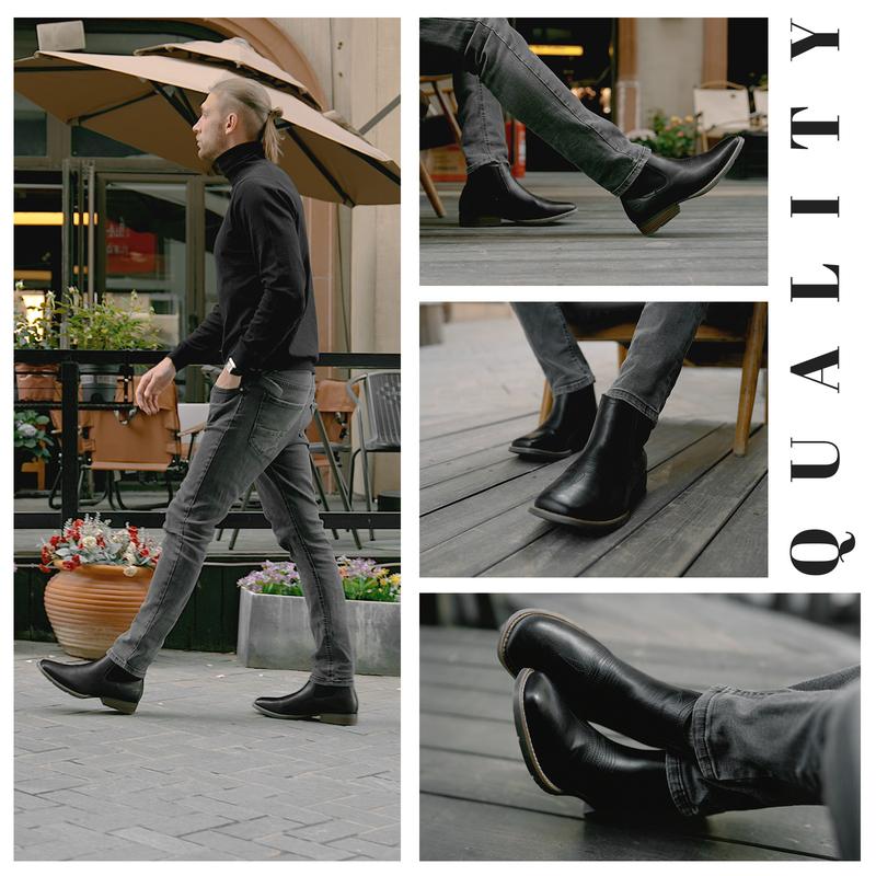 IUV Cowboy Boots For Men| Ankle Boots Western Boot Casual Dress Slip On Chelsea Men Leather Footwear Walking Shoes Black Closed Decor black boots