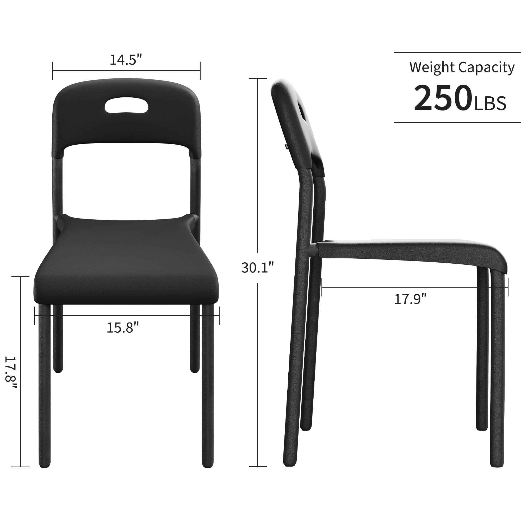 Dining Chairs, Stackable Modern Kitchen Chairs, Plastic Dining Room Chair with Metal Legs, Easy Assembly, Waterproof & Stain-Resistant, Suitable for Indoor and Outdoor