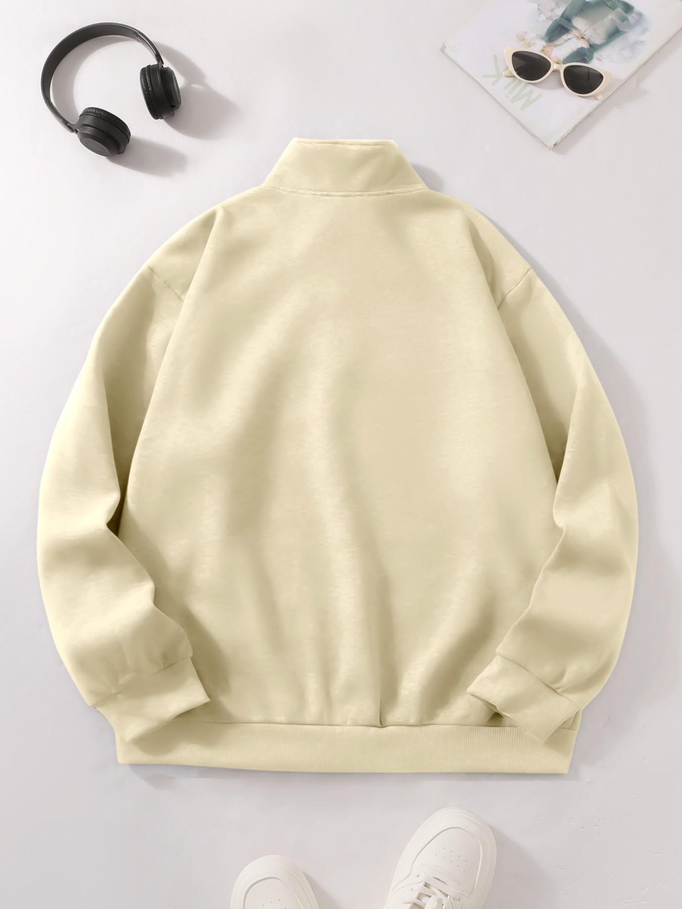 "JESUS" Aesthetic Half Zip Oversized Long Sleeve Sweatshirt, Y2K Christian Graphic Hoodie, Cozy Fleece Drop Shoulder Pullover, Vintage Washed Finish, Daily & Streetwear, Religious Print Top, Casual Pullover Tops, Womenswear