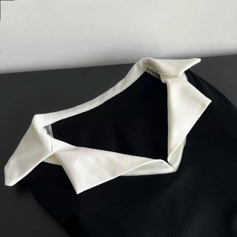 Korean Chic Design Fake Two Pieces Long Sleeves Shirt Women Spring 2025 New Elegant All Match Slim Fit Base Tops Office Clothes