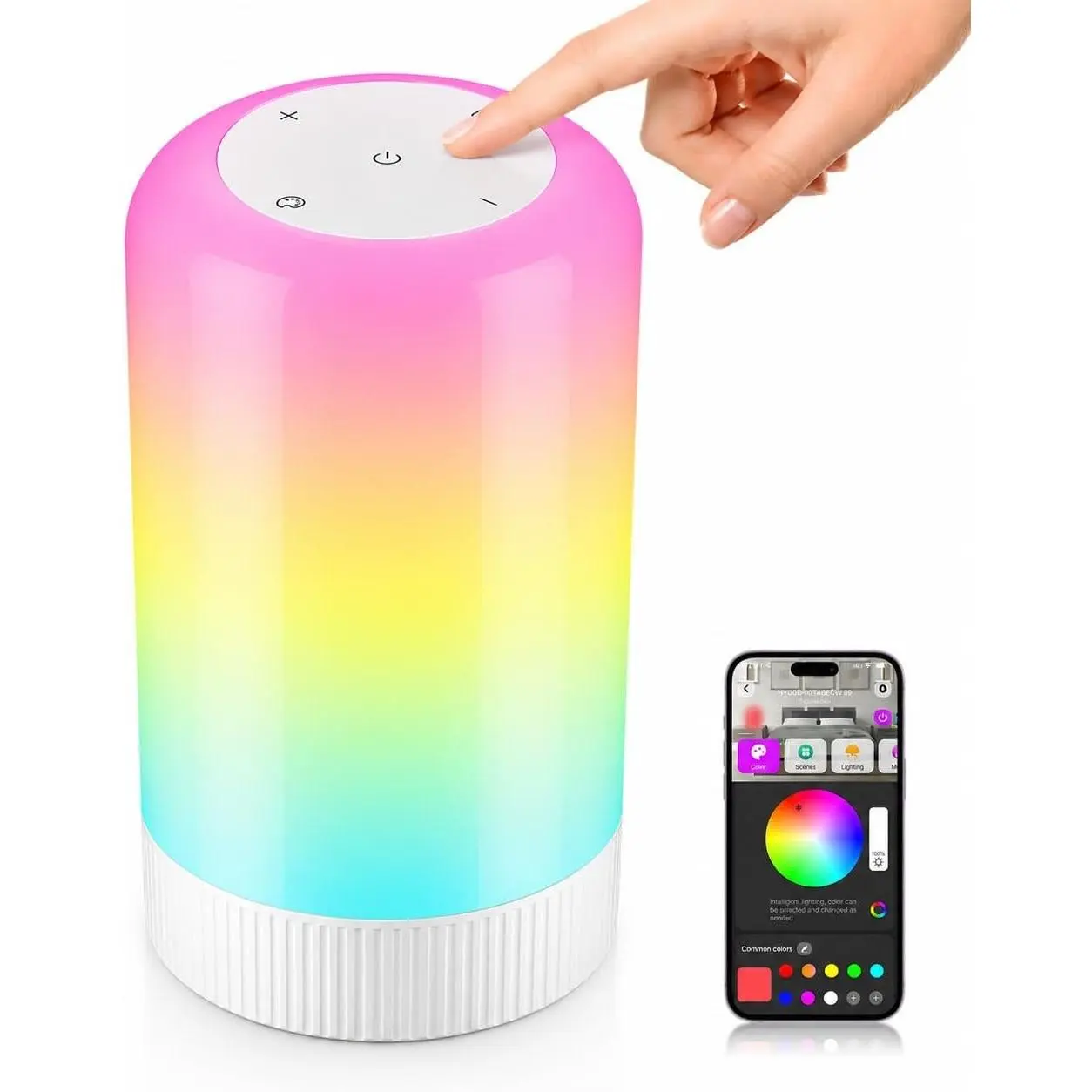 RGBICWW Smart Table Lamp with App Control, Touch Bedside Lamp, Music Sync, 30+ Scenes & 16M Colors, Dimmable Color Changing LED Night Light for Bedroom Living Room Gaming, WhiteGift